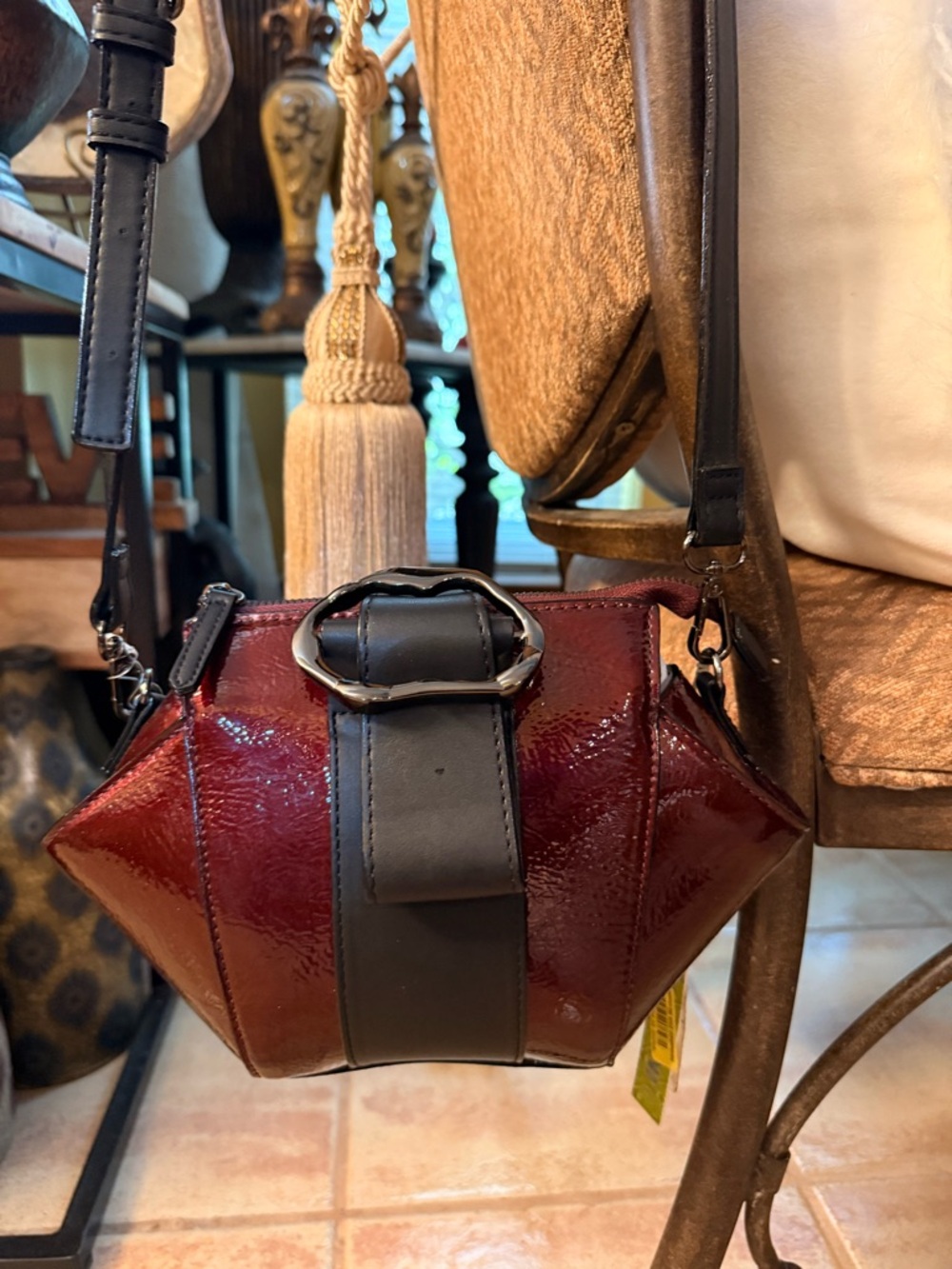 Gianni Bini Patent Crossbody in Burgundy and Black